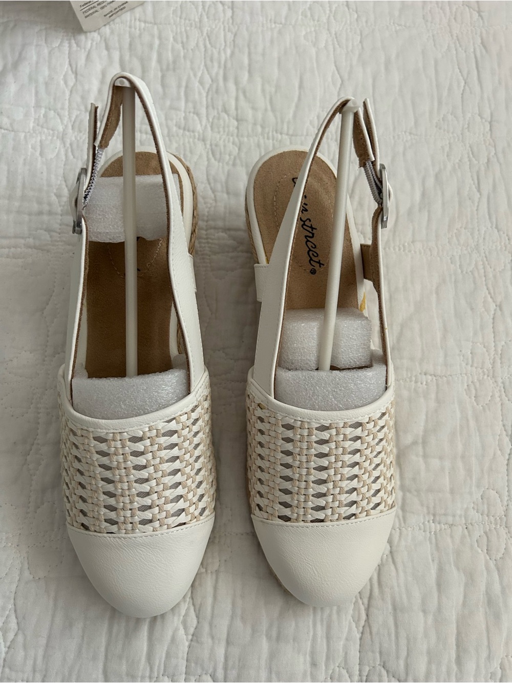 easy street White Woven Slingback Mules
